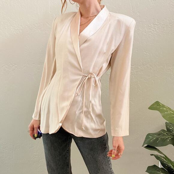 Vintage 90's Satin Wrap Blush Pink Longline Blazer Jacket - Picture 5 of 7